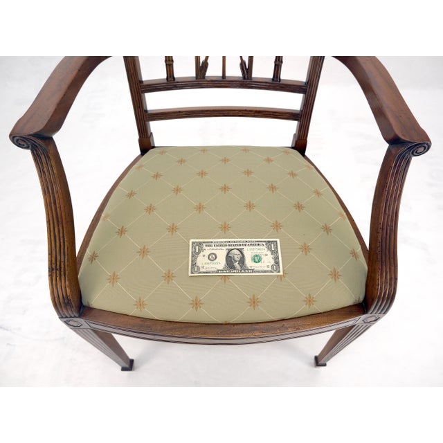 Mid-Century Modern Very Fine Carved Mahogany Open Arm Faux Bamboo Arrows Back Armchair MINT For Sale - Image 3 of 11