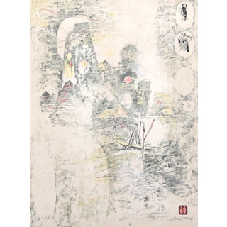 Lebadang Boat And Volcano Lithograph For Sale