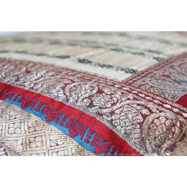 Indian Decorative Throw Silk Pillow Made From Vintage Sari Borders, India For Sale - Image 3 of 13