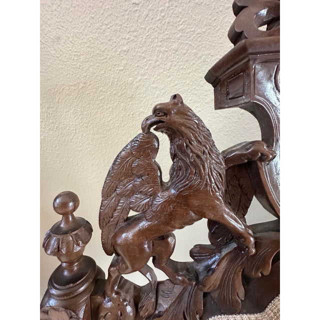 Wood Circa 1860 French Louis XIII Carved Oak Griffin & Lion Throne Armchair For Sale - Image 7 of 13