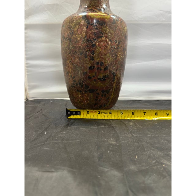 VTG 13” Chinese Cloisonné Bottle Vase Floral Peony Red Brown Enamel Brass 1950s For Sale In New York - Image 6 of 7