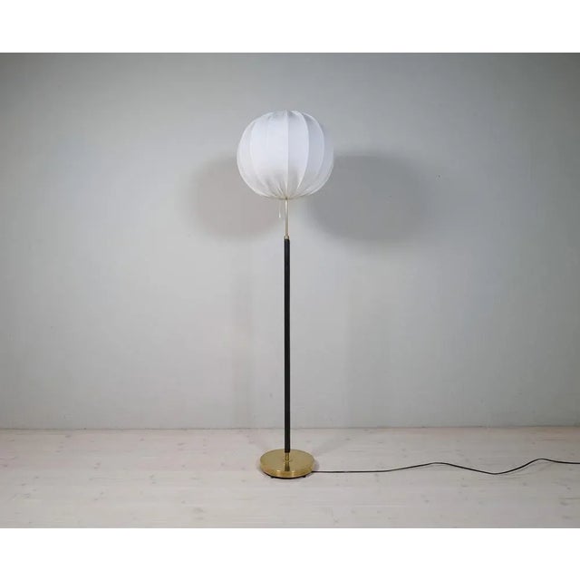 Mid-Century Brass and Black Leather Floor Lamp from Falkenbergs Belysning, Sweden, 1960s For Sale - Image 4 of 18