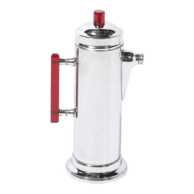 1930s Art Deco Chrome & Red Bakelite Cocktail Shaker For Sale