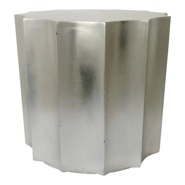 Vintage C.1980's Sirmos Silver Leaf Doric Column Drum Side, Accent Table For Sale