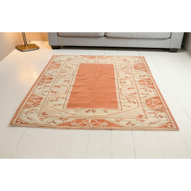 Turkish Vintage Turkish Oushak Style Terracotta and Cream Rug For Sale - Image 3 of 9
