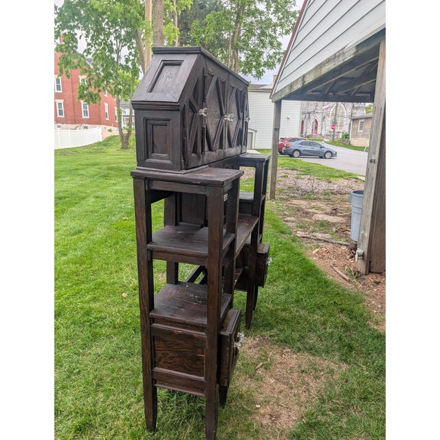 Vintage Arts & Crafts Geometric Smoking Cabinet & Pipe Rack Etagere Console For Sale - Image 12 of 18