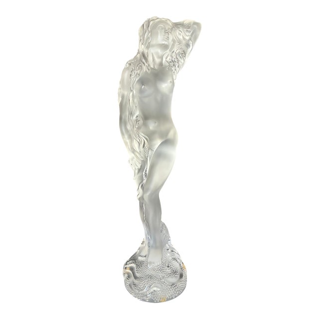This Is a Lalique "Oceanide" Crystal Sculpture, Featuring a Nude Figure Rendered in Both Clear and Frosted Glass For Sale