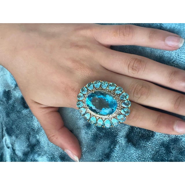 Bochic "Capri" Vintage Diamond & Oval Shape Blue Topaz & Set In 18K Gold & Silver For Sale - Image 13 of 18