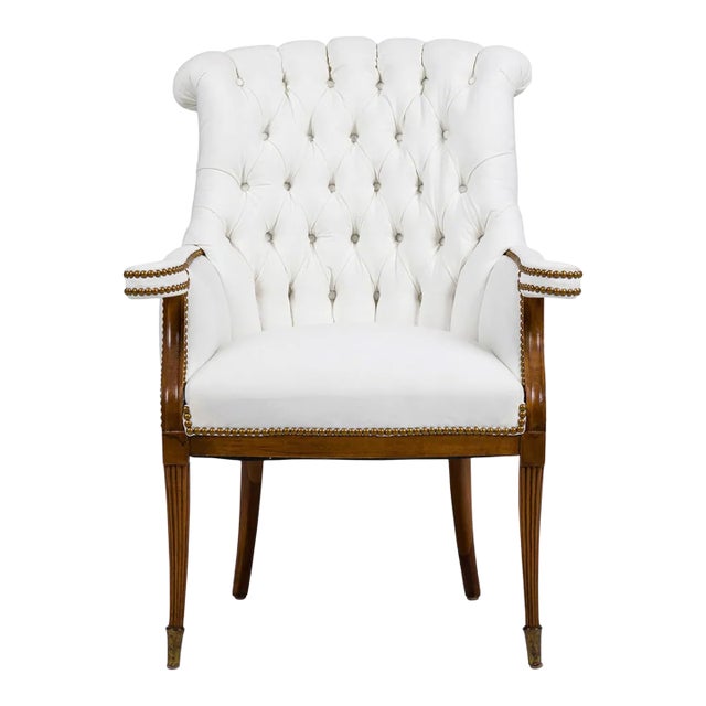 1940s Pair of Grosfeld House Style Tufted Wingback Armchairs in Ivory Linen For Sale