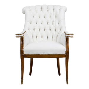 1940s Pair of Grosfeld House Style Tufted Wingback Armchairs in Ivory Linen