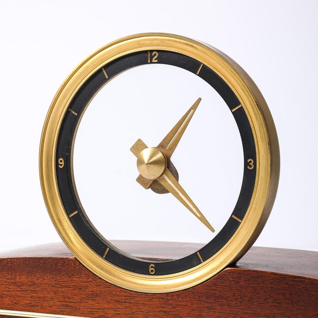 Wood Mid-Century Jefferson Golden View Electric Brass, Glass & Walnut Mystery Clock For Sale - Image 7 of 16