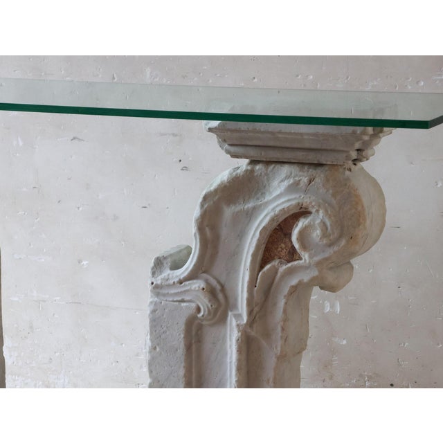 Antique Baroque Marble Console Table with Glass Top For Sale - Image 9 of 16