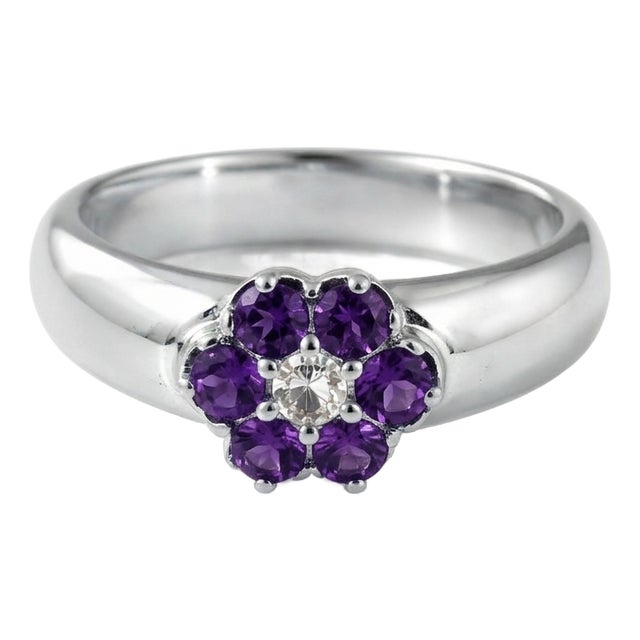 Amethyst Floral Band Ring, Dainty February Birthstone Stackable Ring Us 7 For Sale