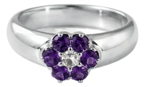 Amethyst Floral Band Ring, Dainty February Birthstone Stackable Ring Us 7