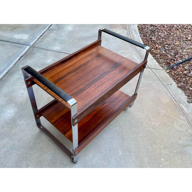 Richard Young Richard Young, Merrow Associate Rosewood and Chrome Bar Cart For Sale - Image 4 of 7