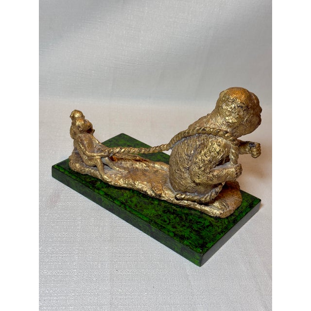 Mid-Century James Mont Style Bespoke Hand Gilt & Faux Malachite "Monkey Business" Art Sculpture / Business Card Holder - Newly Painted For Sale - Image 11 of 12