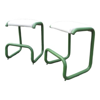 1970s Modern Painted Tubular Steel Stools After Charlotte Perriand, a Pair For Sale