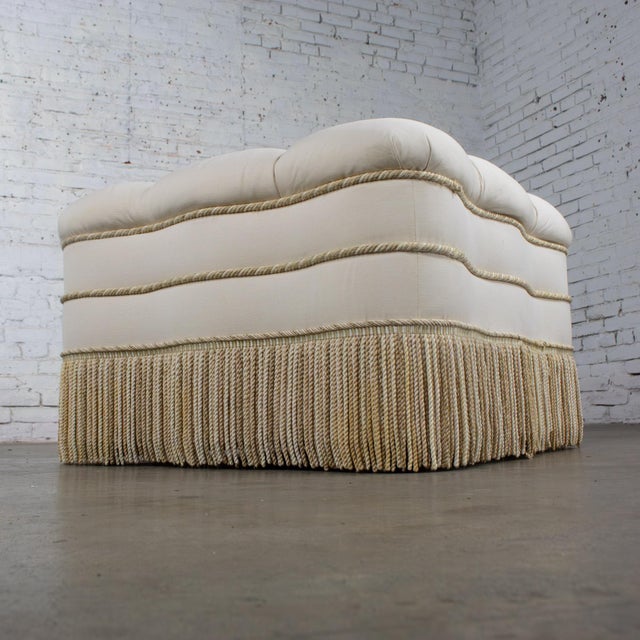 Late 20th Century Traditional Large Ottoman Ecru Upholstered Pillow Top With Bullion Fringe For Sale - Image 10 of 18