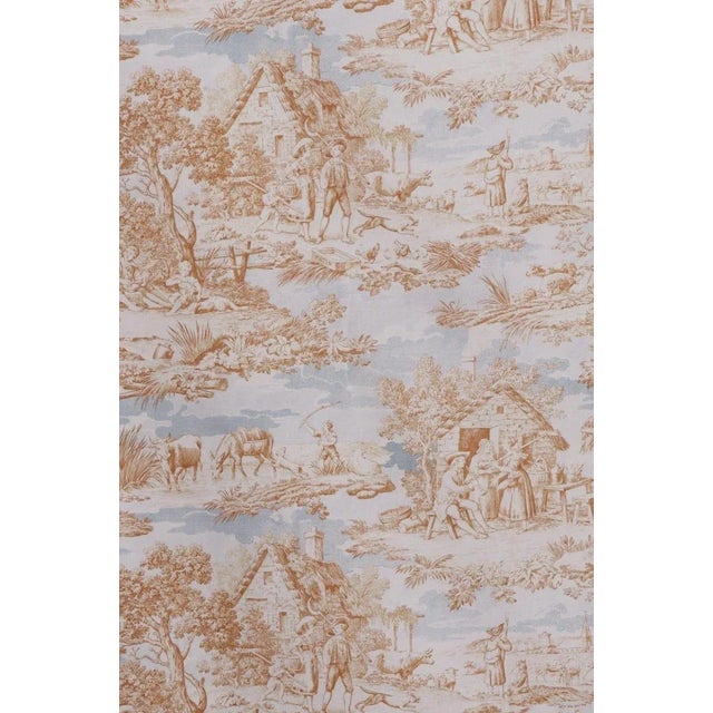 La Ferme Toile De Jouy Ochre on White Double Width Fabric - Sample For Sale