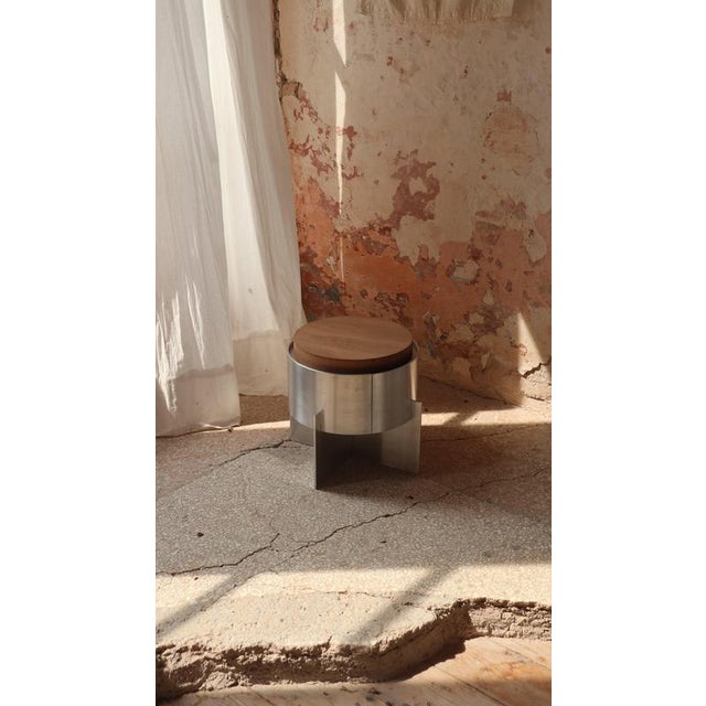 Contemporary Soft Futurism Lunar Side Table in Aluminum and Walnut by Filippo Andrighetto For Sale - Image 3 of 15