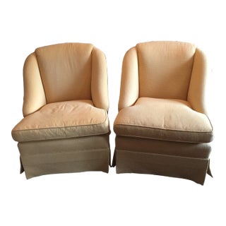 1990s Baker Upholstered Swivel Club Chairs- a Pair For Sale