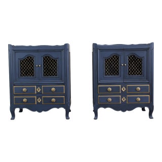 Vintage French Style Blue Nightstands, a Pair For Sale