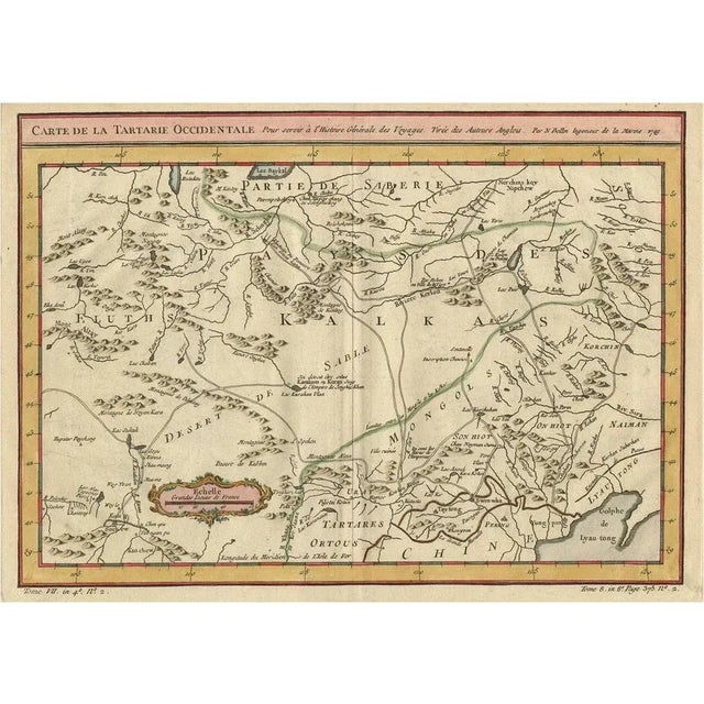 Hand-Colored Map of Western Tartary with Focus on Present-Day Mongolia, 1749 For Sale - Image 6 of 6