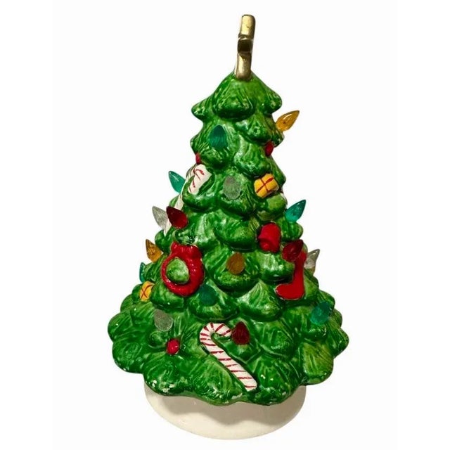 Vintage Lighted Table Top Ceramic Christmas Tree For Sale - Image 10 of 11