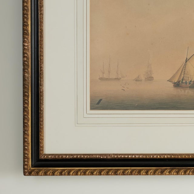 Wood Antique English Maritime Watercolor of Sailing Ships by L Owen For Sale - Image 7 of 14