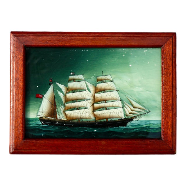 Early 20th Century Miniature Framed Reverse Glass Painting of a Clipper Ship For Sale