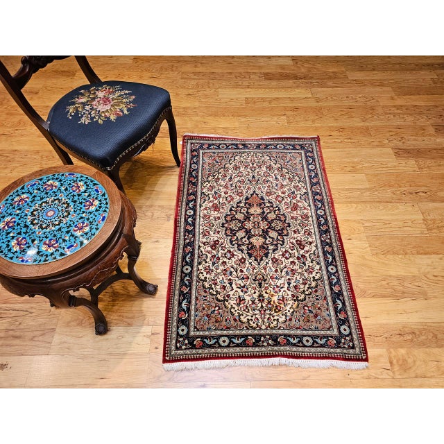 Vintage Persian Isfahan Rug, Hand-Knotted Wool, Floral Pattern, Ivory & Navy, 3x4 For Sale In Chicago - Image 6 of 15