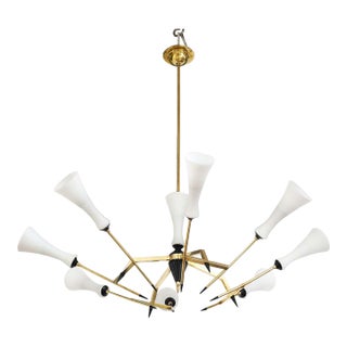 1960s Mid-Century Modern Attributed to Stilnovo Large 8 Arm Modernist Brass Chandelier For Sale