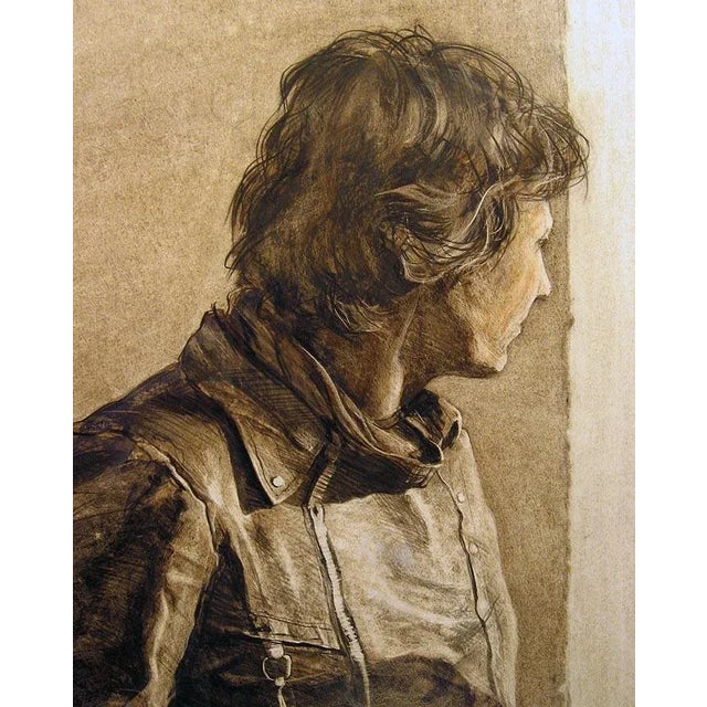 Tjarko Ten Have "Man Peeking Around Corner" Original Watercolor and Colored Pencil Drawing Framed, 1984 For Sale - Image 4 of 4