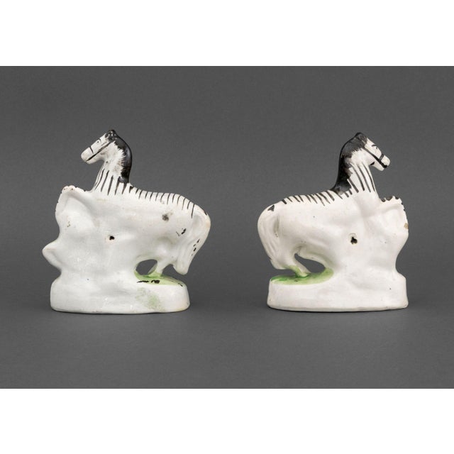 Ceramic Pair of Staffordshire Painted Ceramic Zebras For Sale - Image 7 of 8