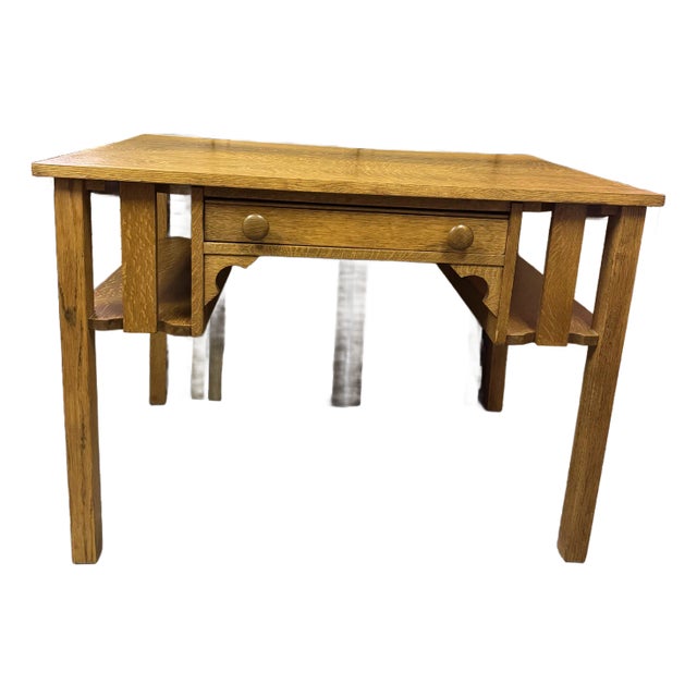 1960s Larkin Vintage Mission Oak Quarter Sawn Library Table For Sale