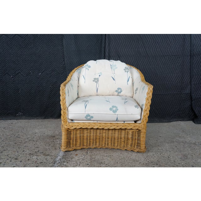Late 20th Century Vintage Bohemian Organic Modern Coastal Braided Wicker Barrel Patio Arm Chair For Sale - Image 5 of 18