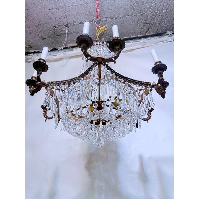1920s Empire Brass Chandelier With a-Chain Crystals For Sale - Image 14 of 16