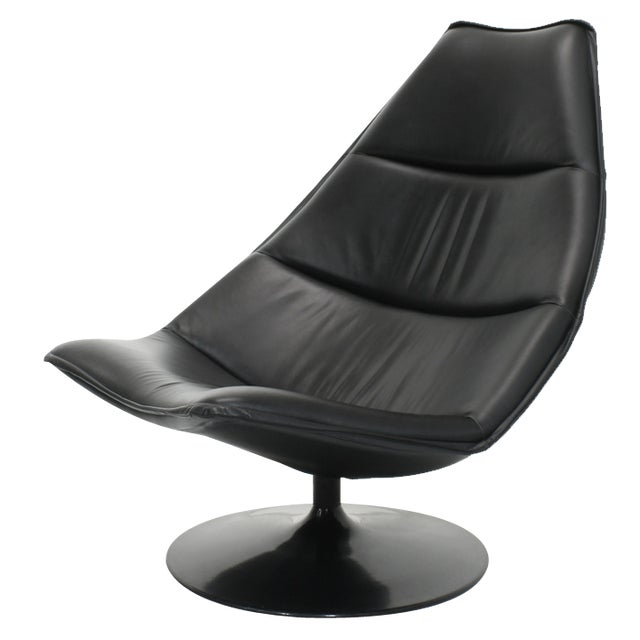 Black Leather F585 Swivel Lounge Chair by Geoffrey Harcourt for Artifort, 1970s For Sale
