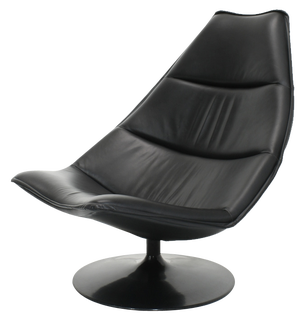 Black Leather F585 Swivel Lounge Chair by Geoffrey Harcourt for Artifort, 1970s