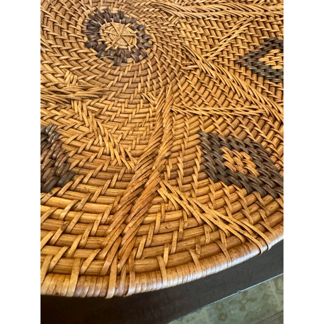 Rustic Vintage Handwoven Wall Basket - 18" Southwestern Boho Basket Tray With Diamond Motif & Spiral Center For Sale - Image 3 of 10