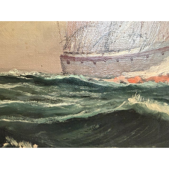 Vintage Tall Ship Oil Painting on Canvas Signed Framed Clipper Marine Seascape For Sale In Jacksonville, FL - Image 6 of 13
