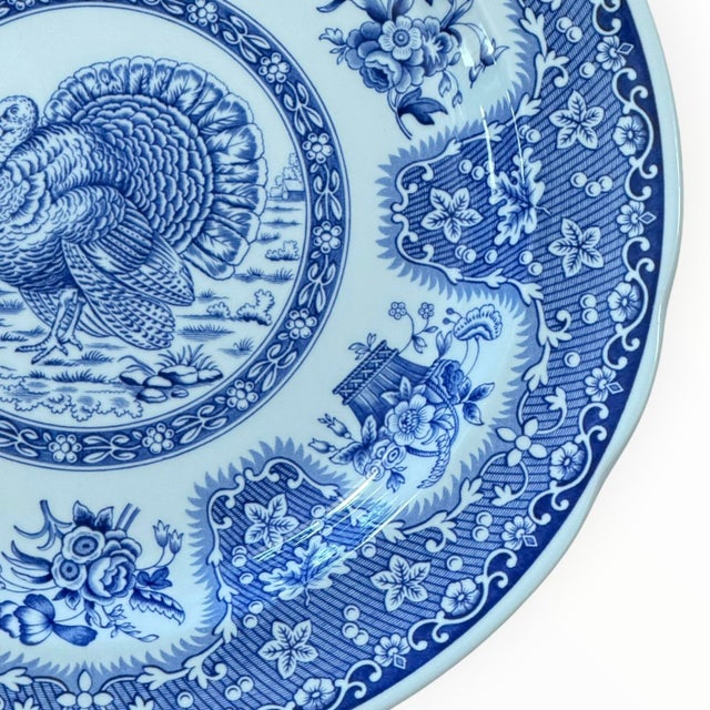 Ceramic 1990s Spode Festival Blue Turkey Dinner Plates England Thanksgiving - Set of 8 For Sale - Image 7 of 9