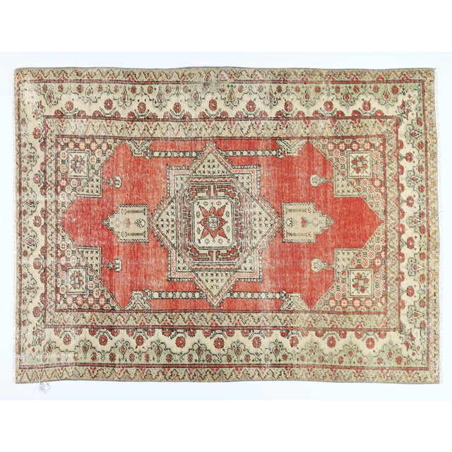 This is a beautiful example of star design Anatolian tribal rug captures the essence of nomadic artistry and celestial...