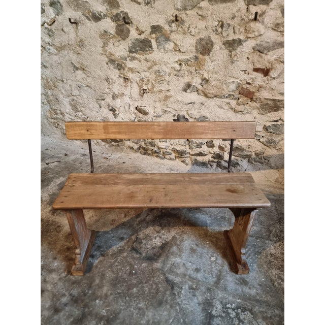 Wood Vintage French Wooden Bench, 1920s For Sale - Image 7 of 16