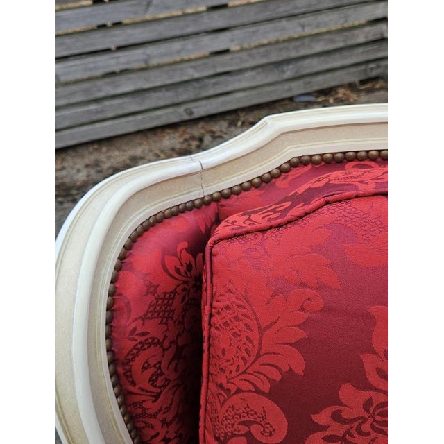 Antique Louis XVI French Damask Canape Two-Seater Settee, 1900s For Sale - Image 11 of 18