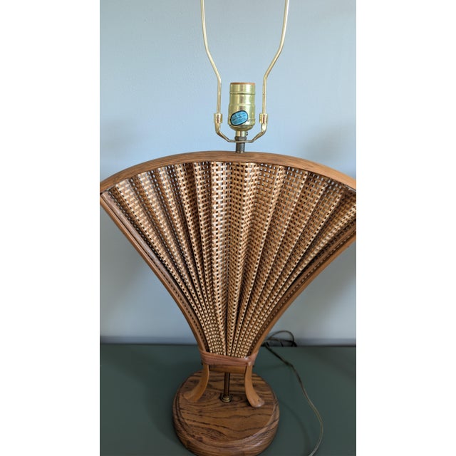 Vintage Woolums Wicker Rattan Fan Table Lamps, Pair of 2, Florida Made For Sale - Image 11 of 14