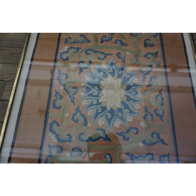19th Century 1890s Peach Floral Medallions Antique Chinese Carpet Silk Embroidery 1'6'' X 4' Rug For Sale - Image 5 of 15