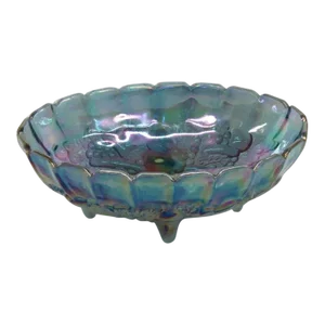 Indiana Carnival Glass Harvest Grape Blue Oval Center Fruit Bowl