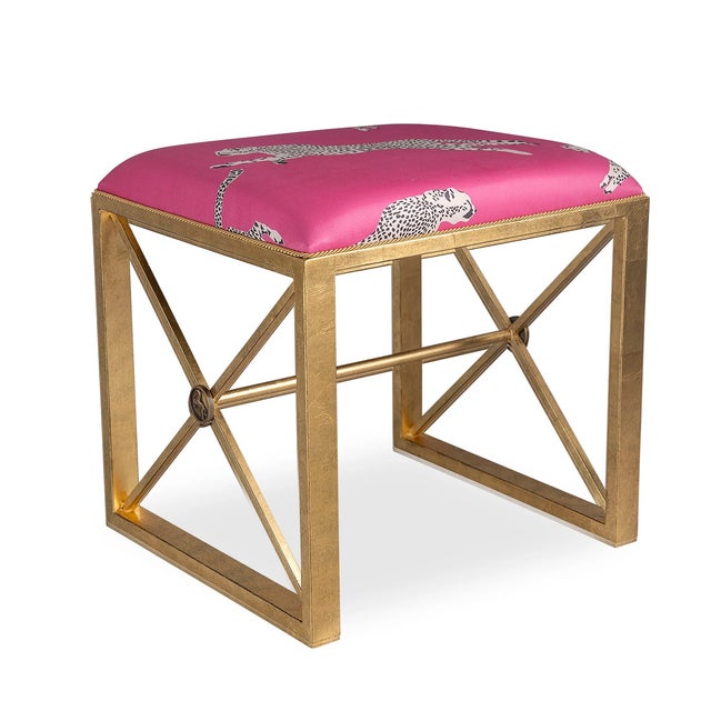 Port 68 Scalamandre Maison by Port 68 Medallion Gold with Leaping Cheetah Bubblegum Single Bench For Sale - Image 4 of 4