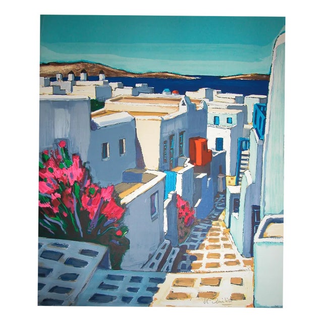 Jean Claude Quilici, Flowery Alley in Mykonos, Original Lithograph For Sale